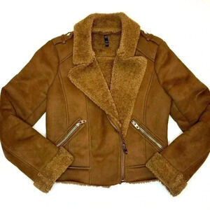 Zara Women’s TRF Collection Brown Cropped Suede Moto Biker Zip up Jacket Size XS
